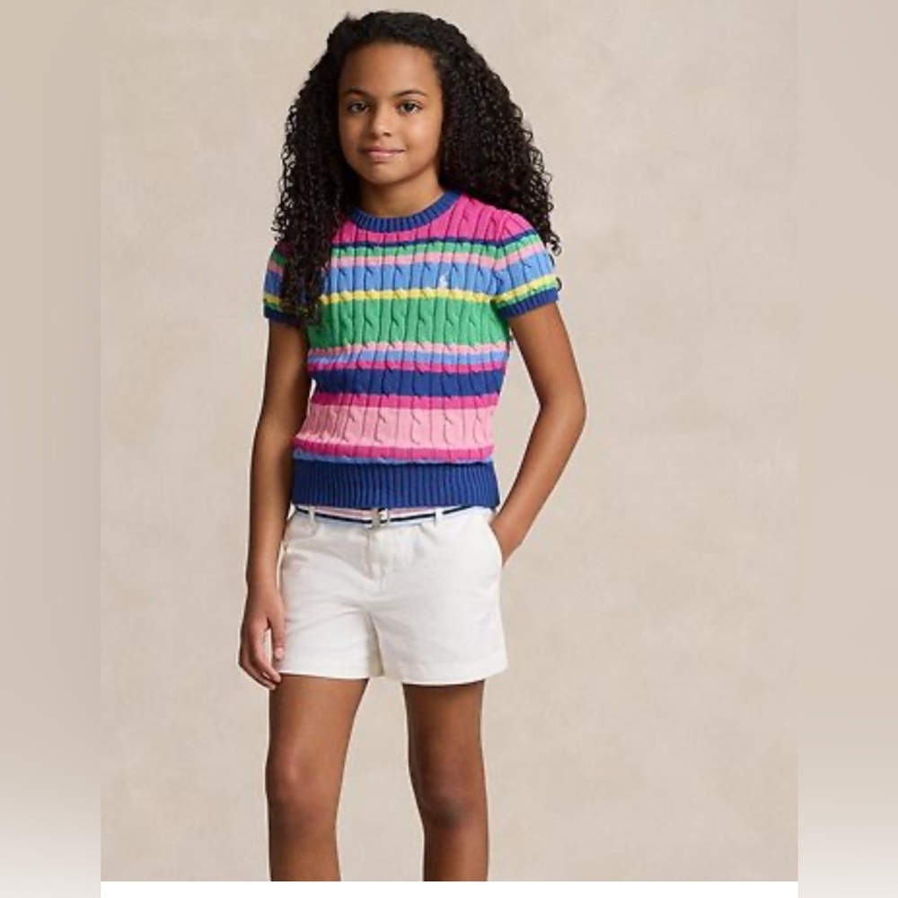 Girls Polo Size Medium 
Striped Cotton Short Sleeve Sweater
Color: Beach Royal - Picture 3 of 10